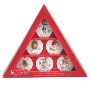Royal Worcester Wrendale Set of 6 Christmas Decorations (7cm)