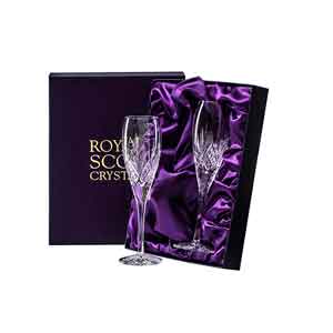 Royal Scot Crystal Highland Champagne Flutes Set of 2 New