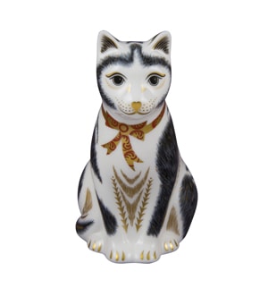 Royal Crown Derby Paperweights Black & White Cat (12.5cm) - LAST FEW AVAILABLE!