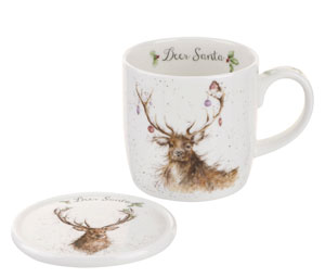 Royal Worcester Wrendale Deer Santa Mug & Coaster Set