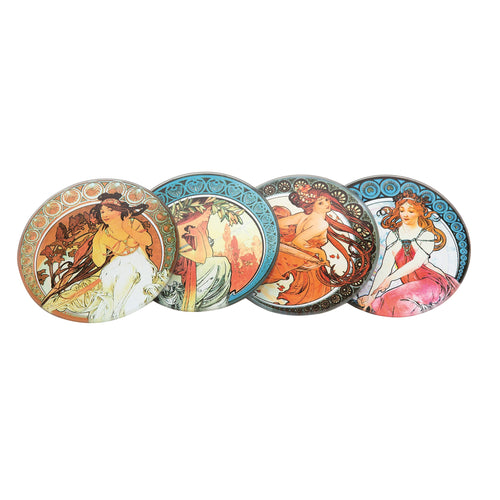 John Beswick Mucha Set of Four Coasters with Holder