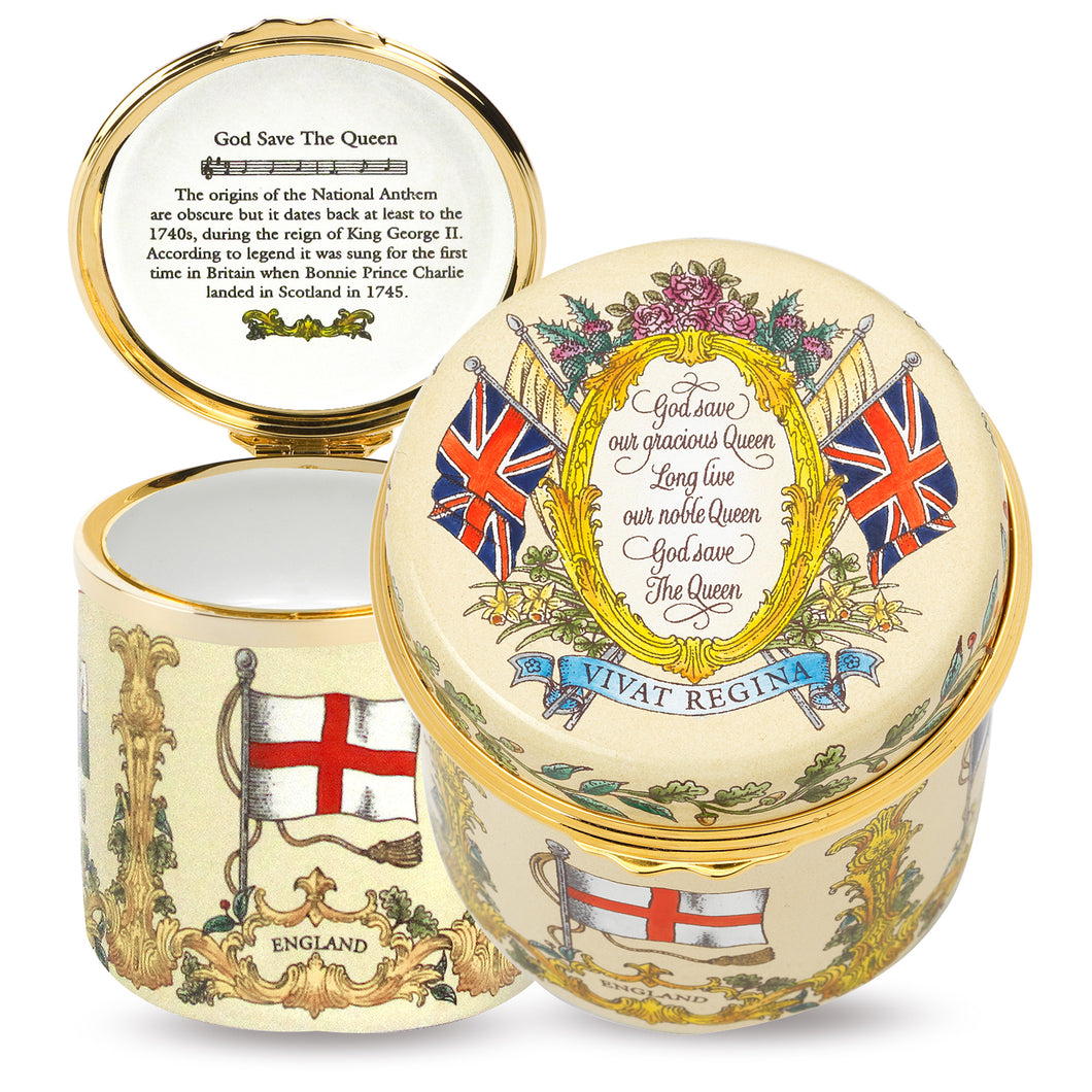 Halcyon Days Vivat Regina Drum - Ivory - Enamel Box