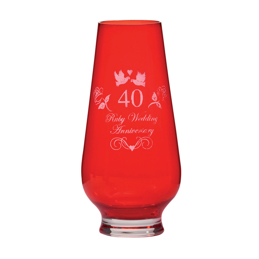 Royal Scot Crystal Ruby Vase 40th Ruby Wedding