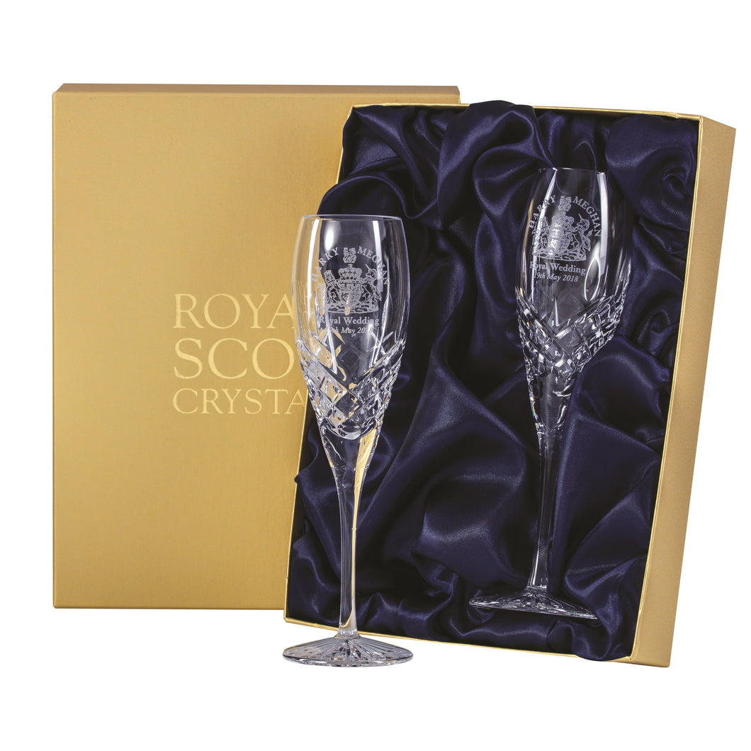 Royal Scot Crystal Flute Champagnes Hand Cut Windsor Set of 2 - LAST FEW AVAILABLE!
