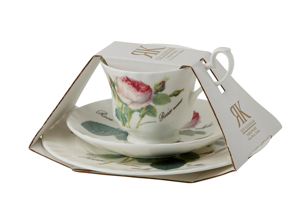 Roy Kirkham Redoute Rose Tea Cup & Saucer & Plate Set