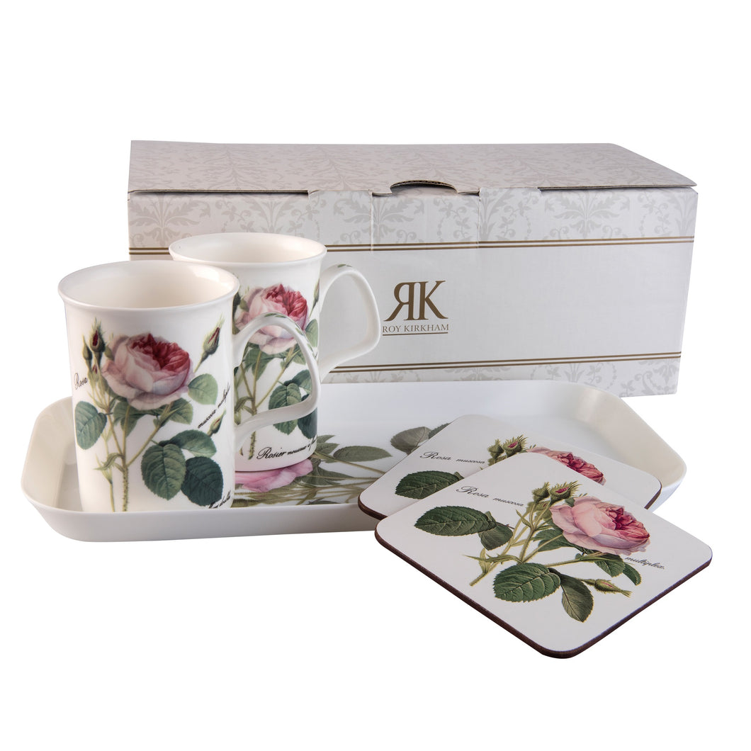 Roy Kirkham Redoute Rose Gift Set 2 x Mug/Coaster/1 x Tray