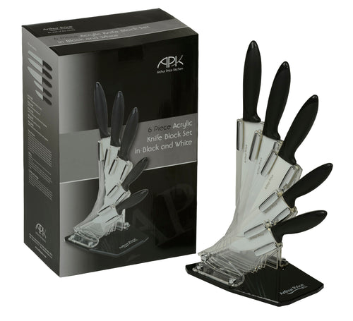 Arthur Price Acrylic 6pc Black and White Knife Block Set